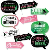 Big Dot of Happiness Funny Witch Photo Props, Pink and Green Birthday or Halloween Party Decoration, Photo Booth Props Kit – 10 Count Selfie Sticks