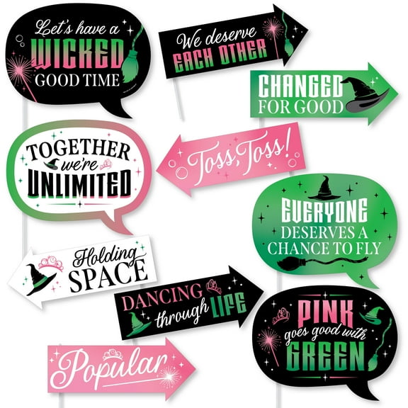 Big Dot of Happiness Funny Witch Photo Props, Pink and Green Birthday or Halloween Party Decoration, Photo Booth Props Kit – 10 Count Selfie Sticks