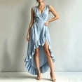thumbnail image 4 of QUNYINEY Long Women Wedding Guest Dress Blue Sleeveless Formal Summer A Line Dress Slim Fit V Neck Party Ruffle Elegant Dresses, 4 of 8