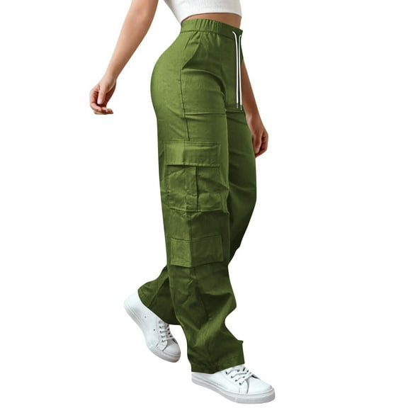 Breezora Trendy Work Pants for Women Functional Side Pocket Design Comfort Fit Straight Leg Trousers for Everyday Wear L Size Green