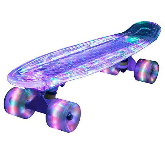 Rekon 22" Complete LED Light Up Mini Cruiser Skateboard (Clear)