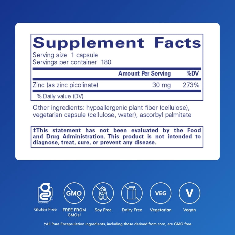 Pure Encapsulations Zinc 30mg, 180 Capsules photo 2