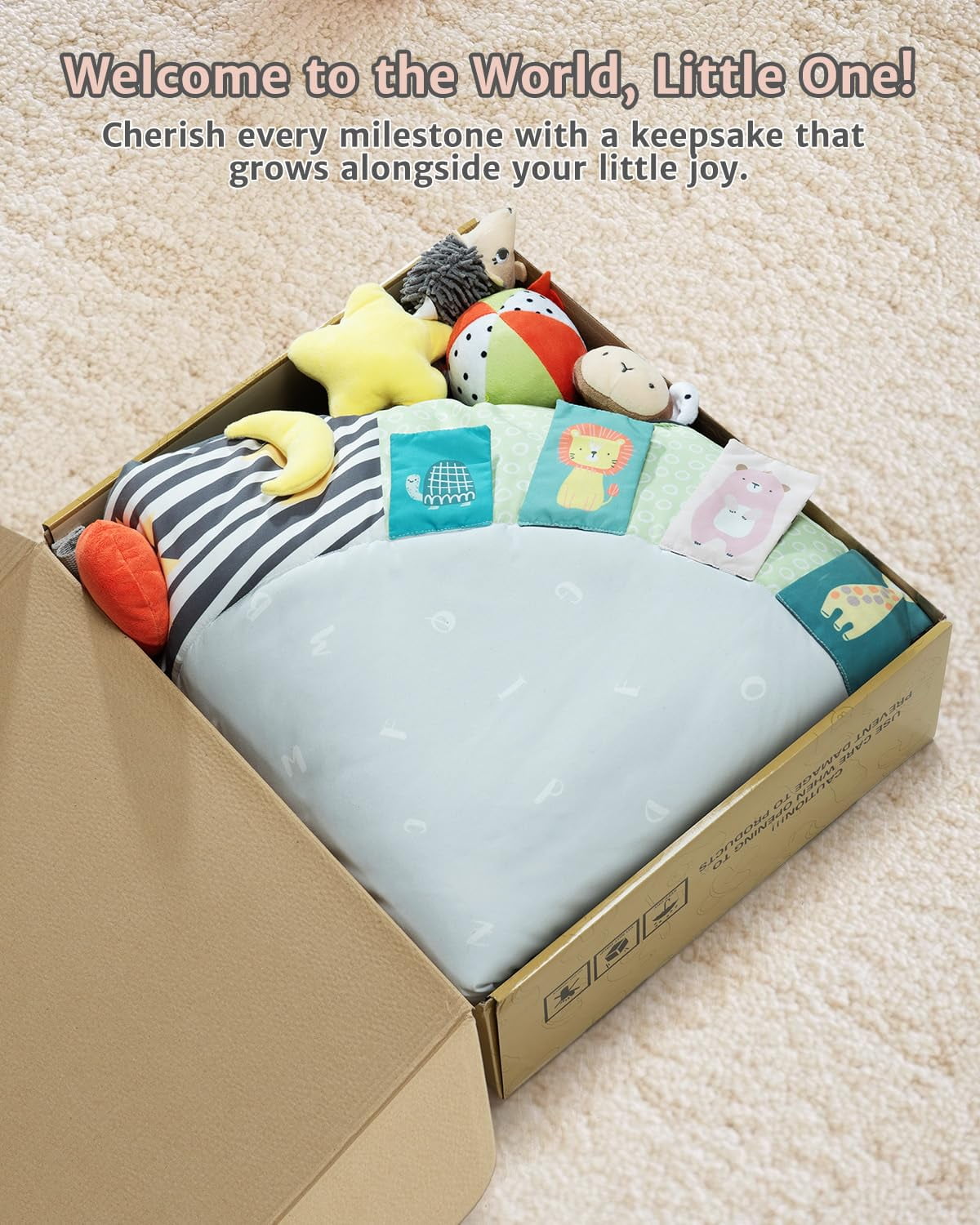 PRVAETU Wooden Baby Gym Play Mat, Foldable Tummy Time Playmat W/ 7 Detachable Toys for Infant Newborn Toddler Motor Skills Sensory Development,Green