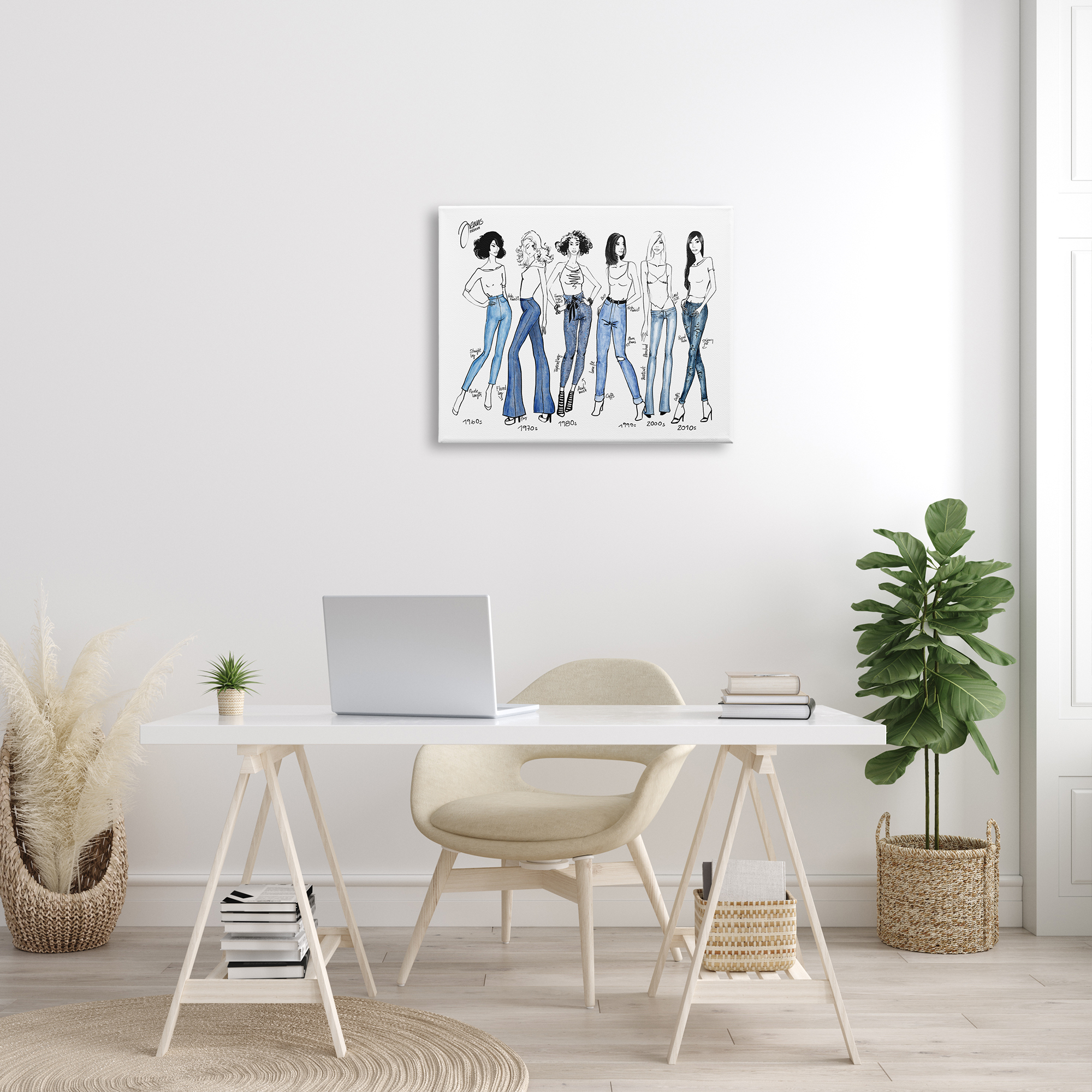 Stupell Industries Denim By Decades Female Fashion Jeans Blue White, 24 x 30, Designed by BlursByAI
