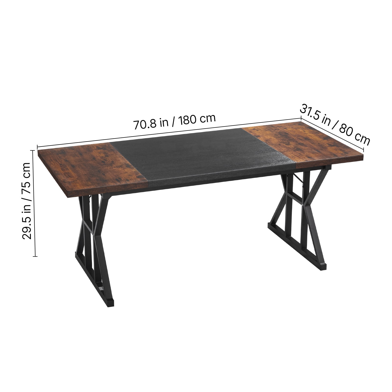 VEVOR Executive Desk 70.9 x 31.5 inch, Large Computer Desk PC Workstation for Home Office, Modern Simple Wood Laptop Study Writing Table Metal Frame Business Furniture, Rustic Brown and Black