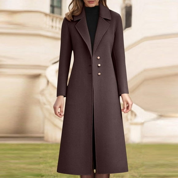 RXMEKW Wool Blend Trench Coat With Notch Lapel for Women Mid-Length Casual Outerwear Red