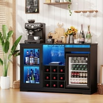 Wine Bar Cabinet with LED Lights & Fridge(lncluded), Mini Fridge Cabinet with Wine Storage, Human Body Sensor, Sideboard Buffet for Kitchen Dining Room, Black