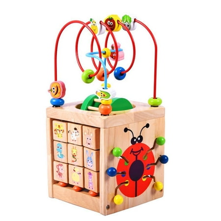 Kids Gift Bead Maze Activity Cube for 1 Year Old Around Circle Educational Skill Improvement Wood Toys for Toddlers, Babies (Best Gifts For A 1 Year Old Boy 2019)