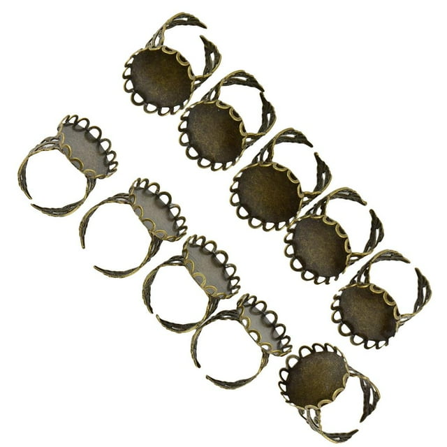 10 piezas de anillo ajustable de filigrana retro en blanco/ajuste de base de cabujones ovalados de 25 x 18 mm. Bronce jinwen anillos de filigrana en blanco