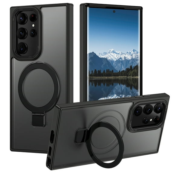 CASEFIV for Samsung Galaxy S22 Ultra Case,with Magnetic Invisible Stand [Military Drop Protection] [Compatible with MagSafe] Shockproof Slim Translucent Anti-Slip,Black