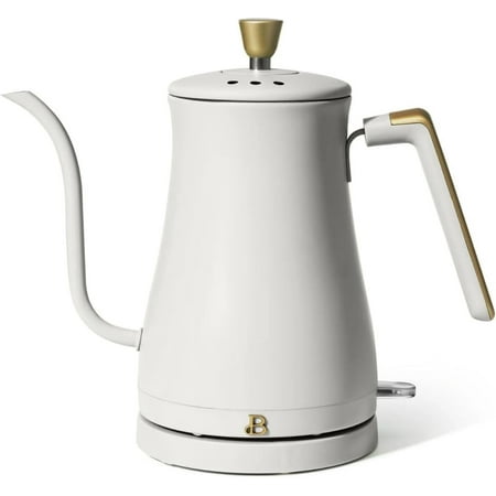 1L Electric Gooseneck Kettle – Pour Over Coffee & Tea, 1200W, Auto Shut-Off, Cordless, No-Spill Spout, Matte Finish, Stainless Steel, Ergonomic Handle (White Icing)