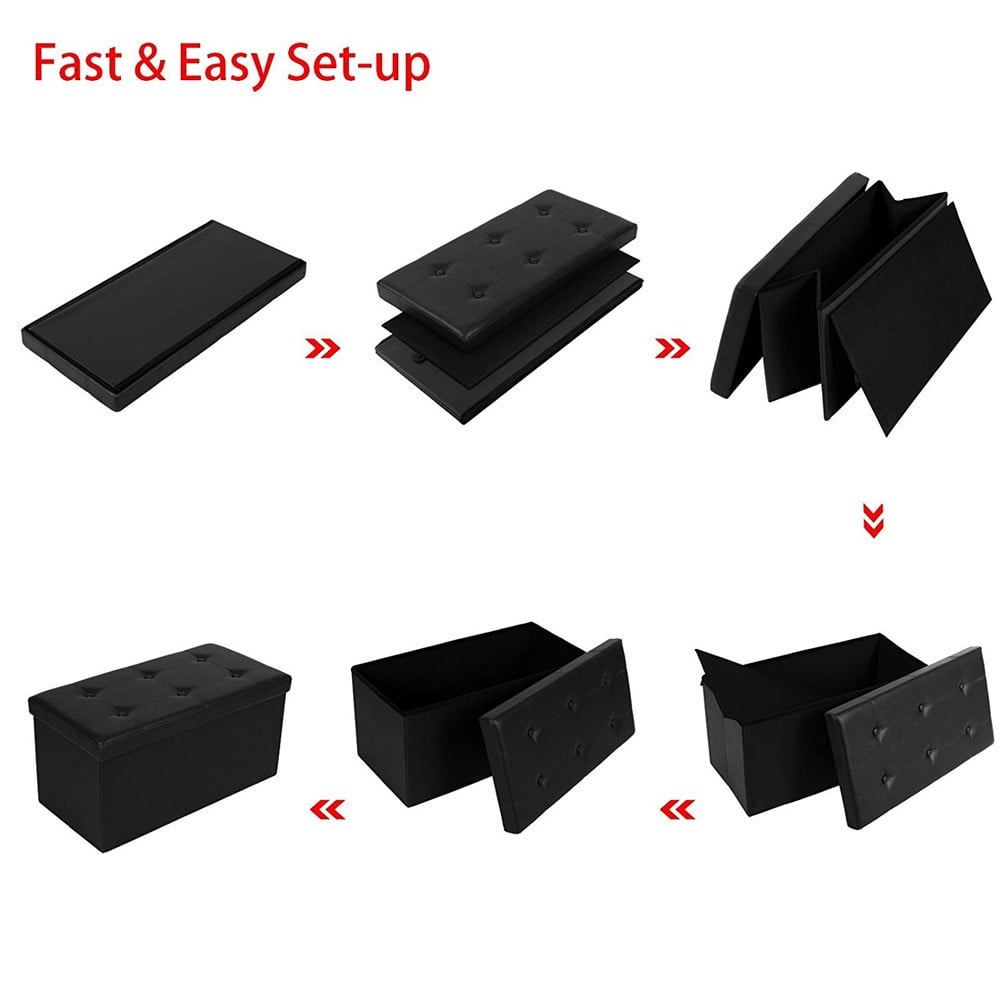 Ottoman with Storage, Rectangle Leather Ottoman Footrest Foot Stool, Folding Ottoman for Room