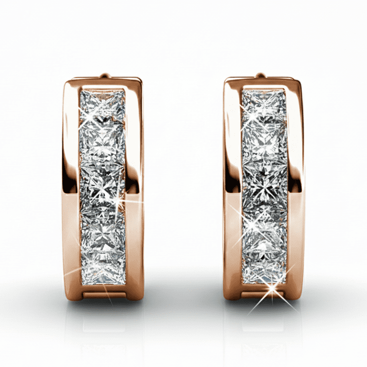 Cate & Chloe Pack of 3 - Giselle 18k Rose Gold Plated 15mm Hoop Earrings with Swarovski Crystals for Women