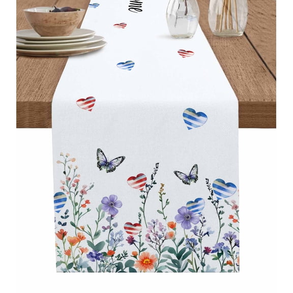 Hokiten Table Runners 48 Inches Long Dress Scarves, 4th of July Botanical Farmhouse Kitchen/Dining Table Runner, Short Coffee Tablerunners, Independence Day Butterfly Welcome 13x48 Inch