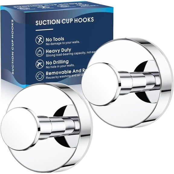 Suction Cup Hooks for Shower,2Pcs Shower Hooks for Inside Shower,No Drill Towel Hooks for Bathroom Wall,Kitchen,Glass,Mirror,Tile to Hang Towels,Robes,Loofah-Chrome