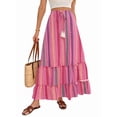 thumbnail image 2 of Women'S Color Block Skirt Elastic Waist Bohemian Patchwork Midi Skirt Casual Summer Maxi Rose Red M, 2 of 10