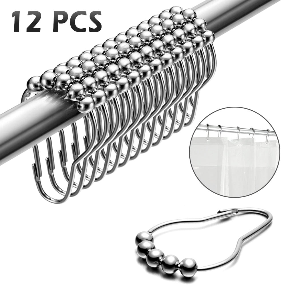 Jytue 12PCS Curtain Hooks Bathroom Shower Curtain Hook Rings Heavy Duty Shower Ring Hooks Stainless Steel Curtain Rod Hanger Hook Kits