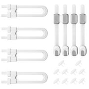 FRESHLAB 4 Pcs Sliding U-Shaped Locks + 4 Pcs Child Safety Strap Locks + 10 Pcs Outlet Plug Covers Set, Child Proof Safety Locks Latches