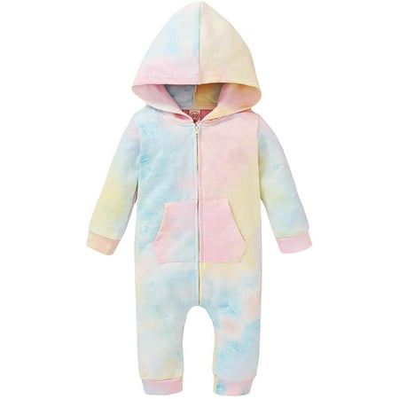 

Baby Boys Girls Hooded Jumpsuit Tie Dye Long Sleeve Romper Footless One Piece Pajamas Outfits Coveralls Clothes(Pink 12-18 Months)