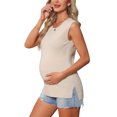thumbnail image 4 of INSPIRE CHIC Women's Mother's Days Maternity Spring Top Short Sleeve Pullover Tops Basic Ribbed Knit Slim Fitted Casual Shirts 2026 S Khaki, 4 of 6