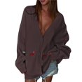 thumbnail image 1 of Cárdigan de Punto con Botones y Bordado Gráfico para Mujer, Cuello en V, Cómodo y Divertido, Ideal para Otoño Marrón M, 1 of 8