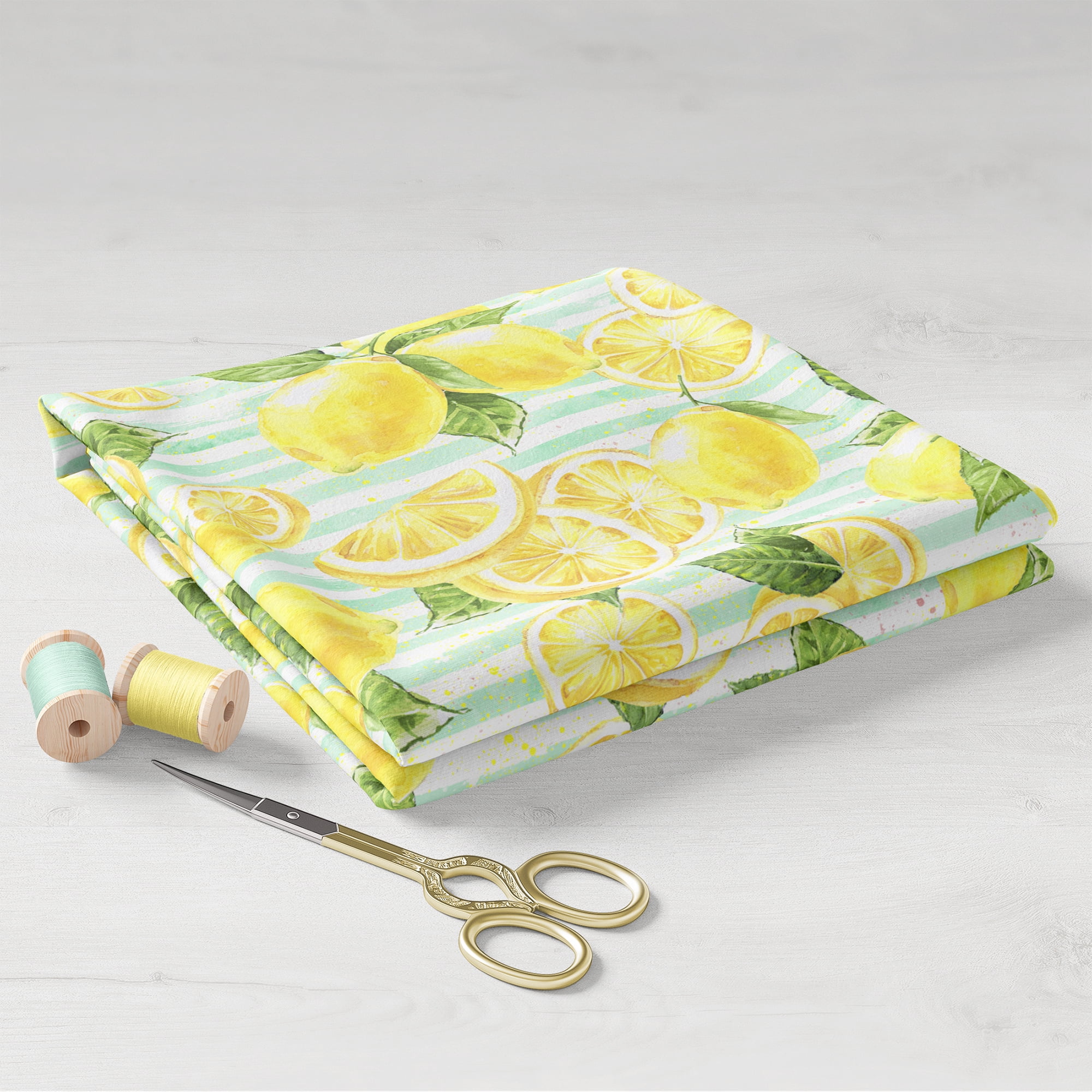 Create It 18"x21" Cotton Lemons Precut Sewing & Craft Fabric, Green 10 Pieces