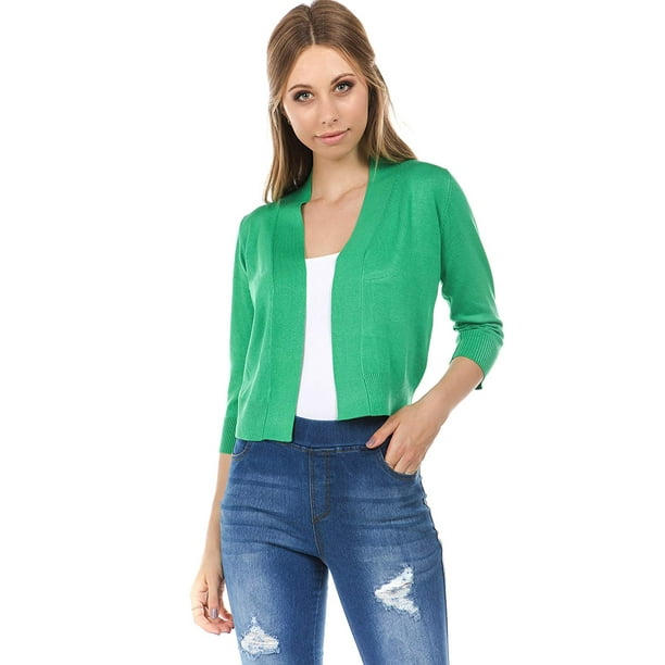 TheLovely Women s Soft Solid Open Front Cropped 3 4 