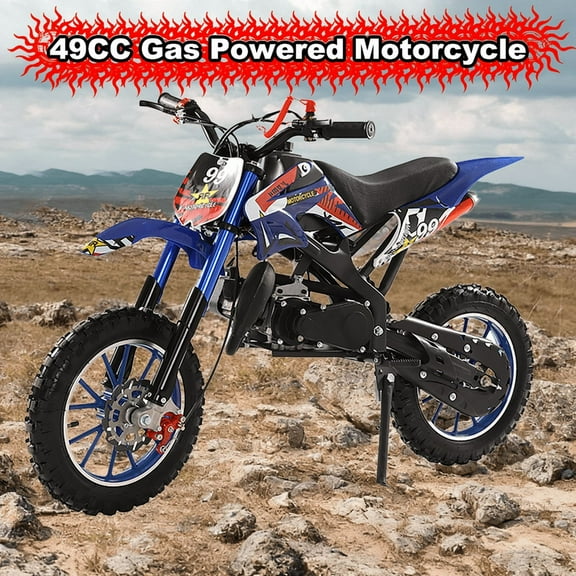 49cc Kids Dirt Bike Gas-Powered, 25 MPH Off-Road Motorcycle for Children Ages 6-12, High-Speed 2-Stroke Engine with Dual Disc Brakes & Anti-Slip Tires, 220 LBS Load Capacity, Beginner-Friendly Design