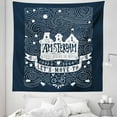 thumbnail image 1 of Amsterdam Tapestry, Travel Around the World Lets Move Words Calligraphy and Stars, Fabric Wall Hanging Decor for Bedroom Living Room Dorm, 5 Sizes, Dark Blue and White, by Ambesonne, 1 of 1