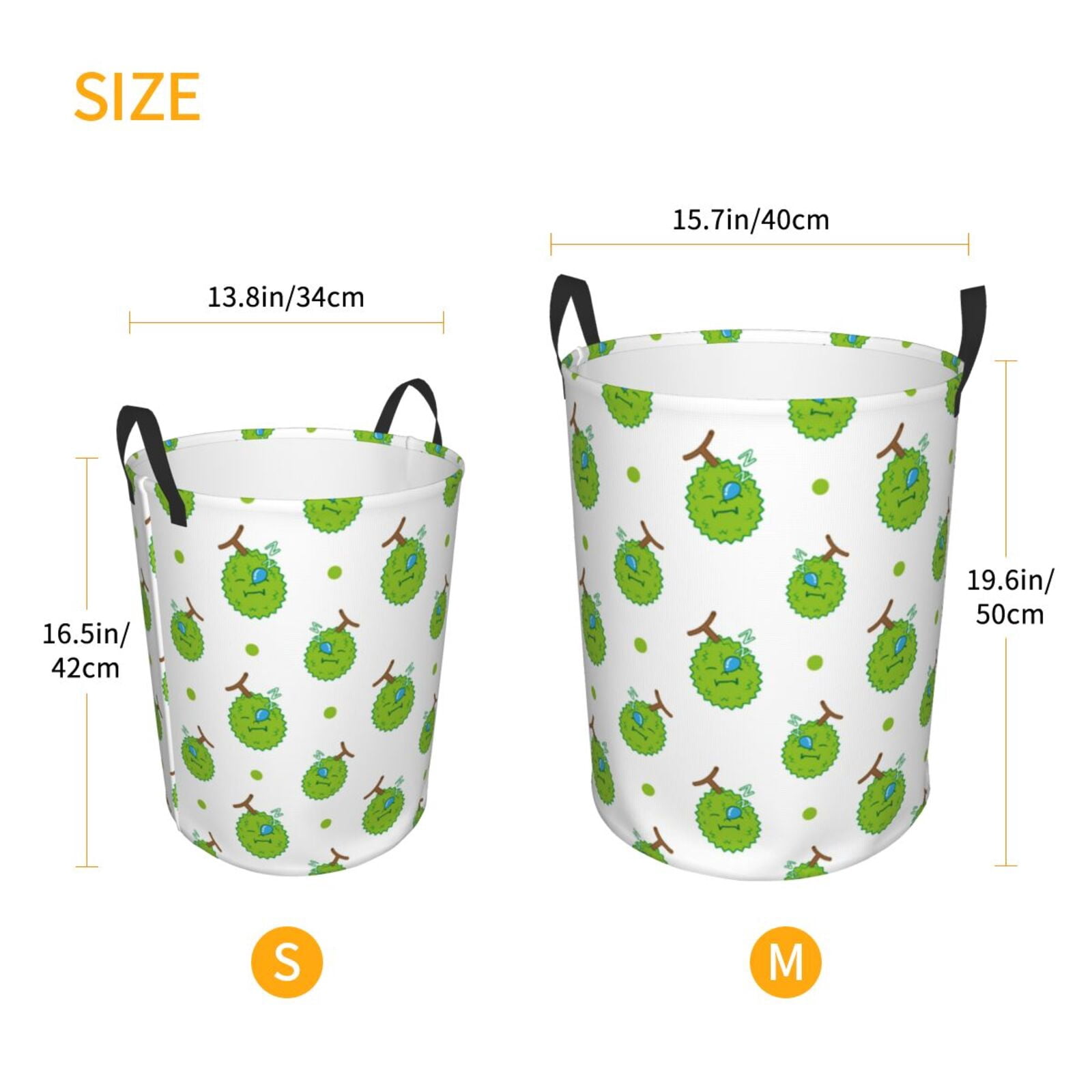 Large Laundry Basket with Handles - Cute Lime Green Durian Kids Baby Dirty Clothes Laundry Hamper for Bedroom Aesthetic