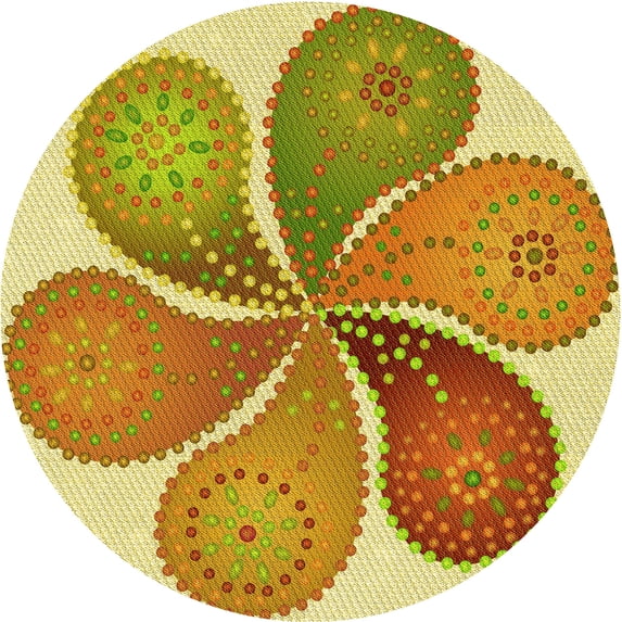 Ahgly Company Indoor Round Patterned Bold Yellow Area Rugs, 4' Round
