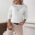 thumbnail image 2 of YUGYXL Crochet Sweaters for Women Trendy Hollow Out Boat Neck Pullover Sweater Casual Long Sleeve Loose Cable Knit Tops White XL, 2 of 6