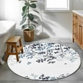 thumbnail image 3 of Round Rugs 3Ft, Navy Blue Leaves Round Area Rug Washable Indoor Throw Carpet, Summer Botanical Small Non Slip Circle Rug for Bedroom Living Room Home Decor Aesthetic, 3 of 8