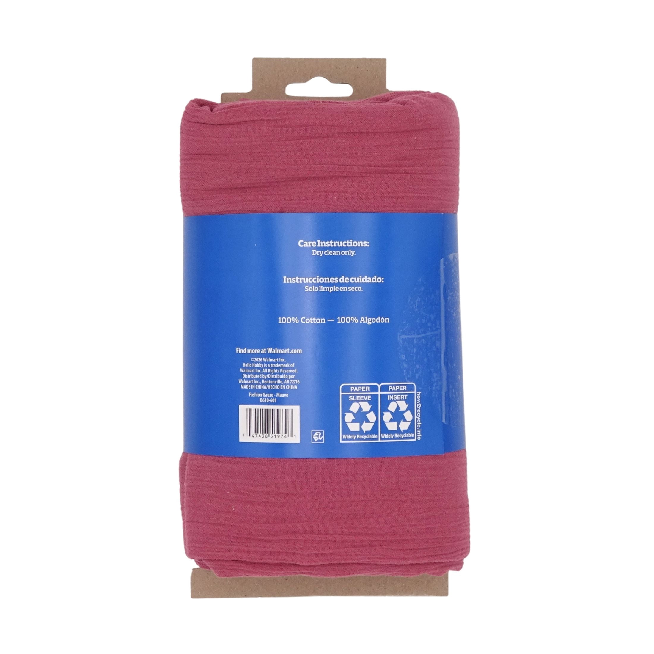 Hello Hobby 48” x 72” 100% cotton cotton gauze 2 yard precut fabric, Mauve, 48" wide for sewing & crafting