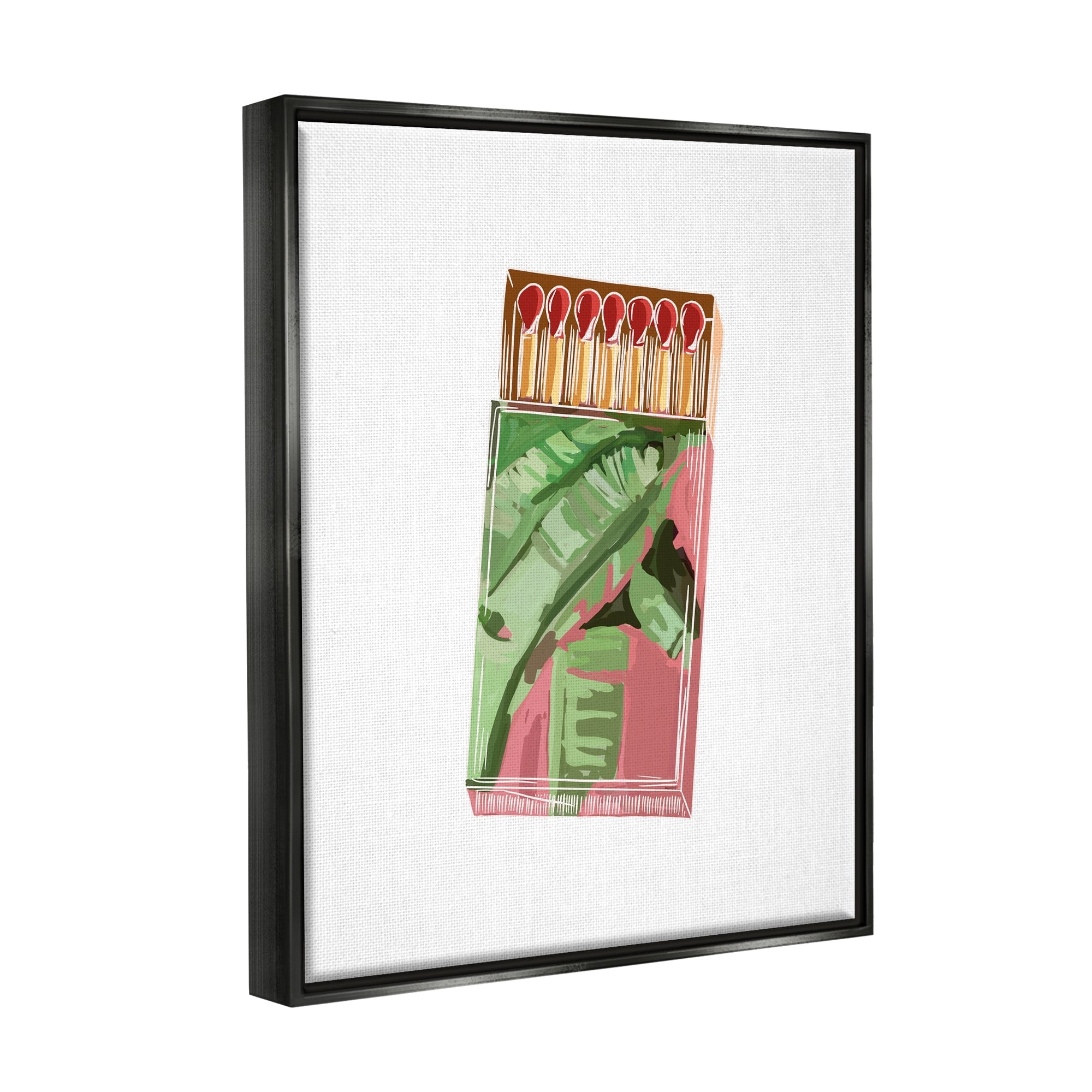 Stupell Industries Floral Pink Matchbox Design Square Cutout Shape Graphic Art Jet Black Floating Framed Canvas Print Wall Art, Design by Amelia Noyes