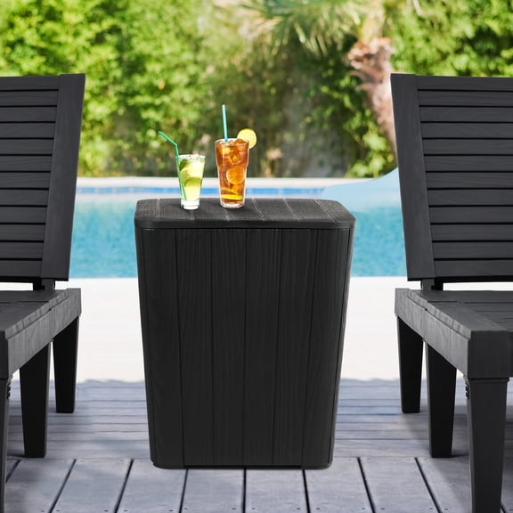 Dextrus 11.5 Gallon Resin Deck Box,Outdoor Patio Storage Box,Small Patio Container Transh Can Side Table,Black