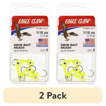 (2 pack) Eagle Claw Panfish Insider Tube Hook Fishing Jig Head Chartreuse 1/16 oz.