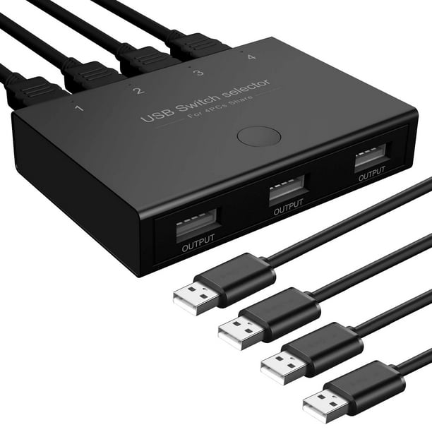 USB Switch Selector, KVM Switcher for 4 PC Sharing 3 USB Devices, OneButton Swapping for