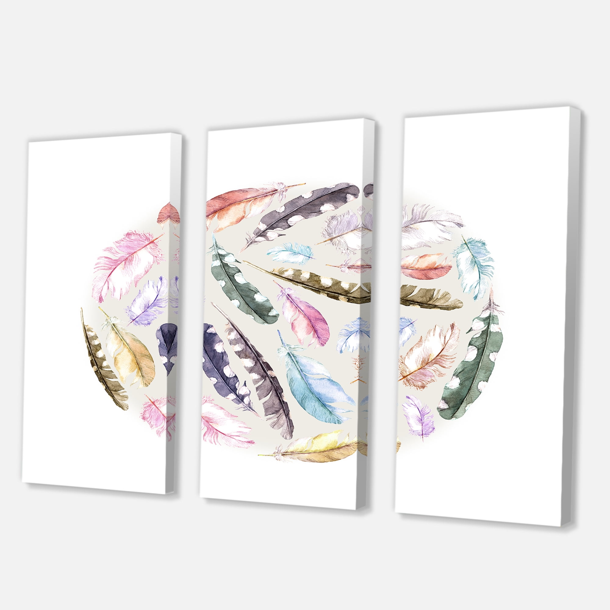 Designart ' Ancient Bird Feathers In Circle ' Traditional Canvas Wall Art Print
