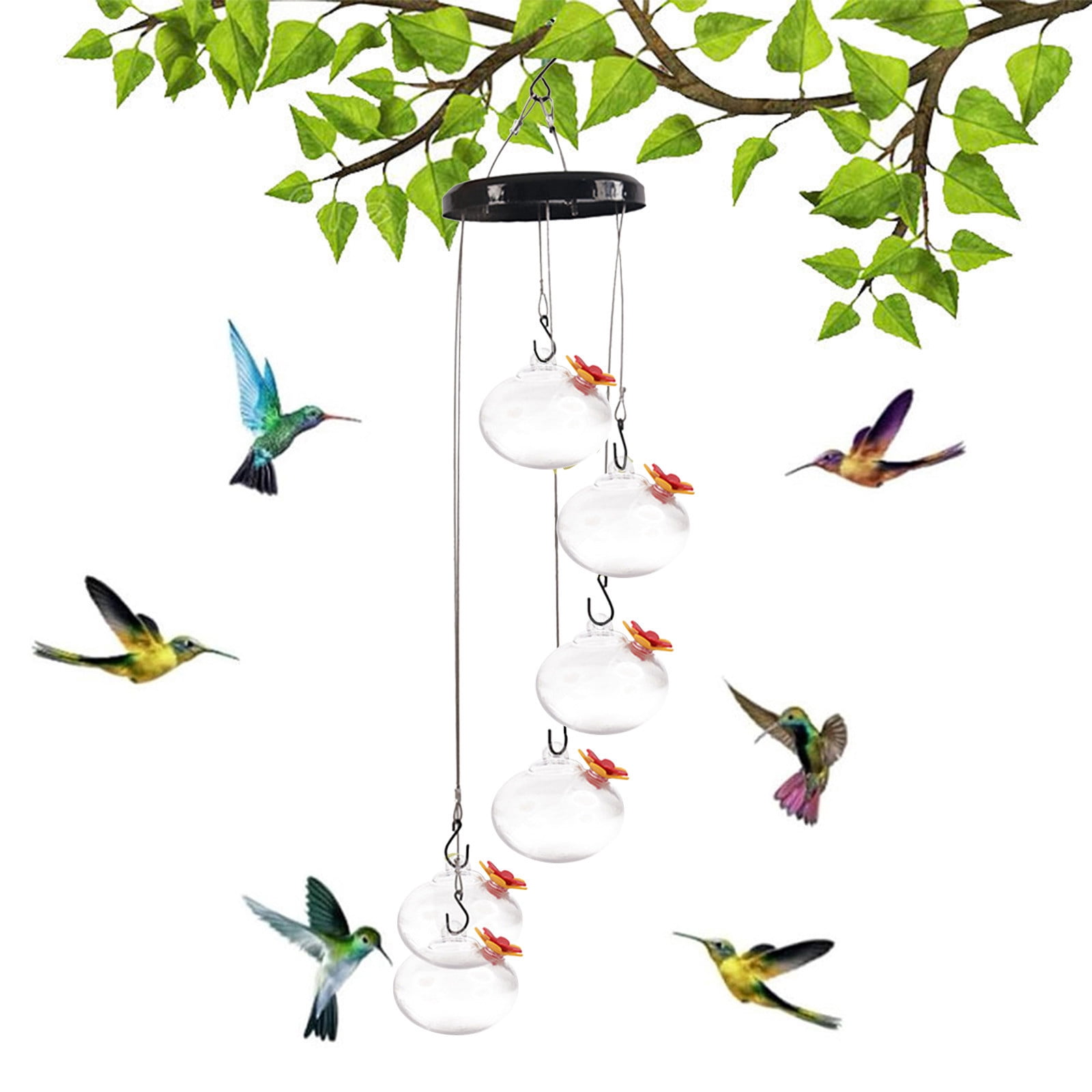 Hummingbird Feeder for Window Garden Patio for Outdoors, Wind Chimes Hummingbird Feeder, Leak-Proof, Ant and Bee Proof, Unique Glass Humming Bird Feeder Perfect Garden Decor
