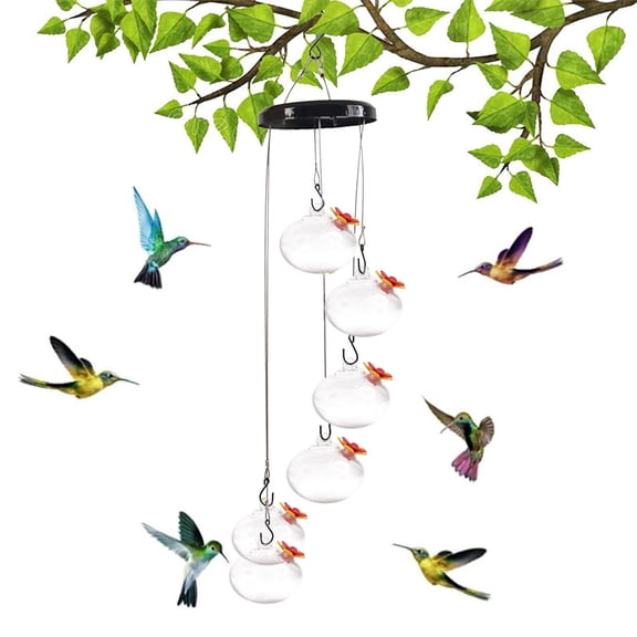 Outdoor Plastic Hummingbird Feeder with Wind Chime - Hanging Bird Water Feeder for Garden & Yard, Durable Weather-Resistant Patio Bird Feeder