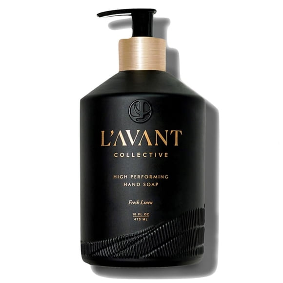 Jabón de manos de alto rendimiento L'AVANT Collective | Ingredientes lujosos para manos suaves y tersas | Aroma de lino fresco | Botella de vidrio reutilizable (16 onzas líquidas)