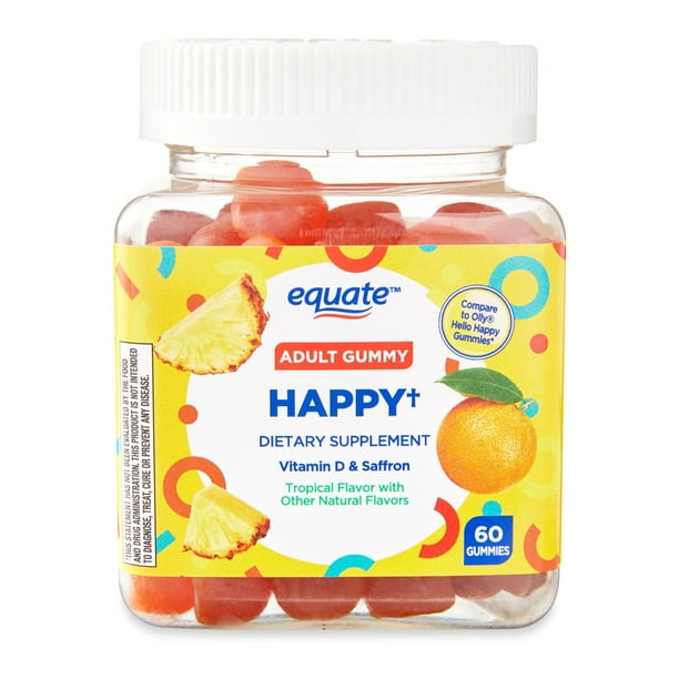 Equate Happy Gluten Free Vitamin D and Saffron Gummies, Tropical, 60