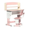 thumbnail image 4 of 2-Piece Kids Desk and Chair Set, Height Adjustable Study Table with Storage Drawer, Book Stand, Backpack Hook, and Cup Holder, Ergonomic School Desk for Children Ages 7–12, Wood & Steel Frame, 4 of 8