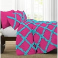 thumbnail image 3 of D.N.G. BEDDINGS 5 Piece Luxury Two Tone Diamond Ruffle Pattern Comforter Set Premium Super Soft, All Season 800 Thread Count, 100% Egyptian Cotton, Full/Queen Size Hot Pink-Turquoise Blue Color, 3 of 4
