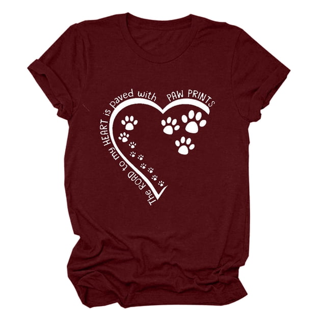 Meichang T-Shirts de la Saint-Valentin pour Femmes Hauts Mignons Imprimé Cœur Vacances Col Rond Hauts Décontractés Manches Courtes Cadeaux T-Shirts Blouses Liquidation de Printemps