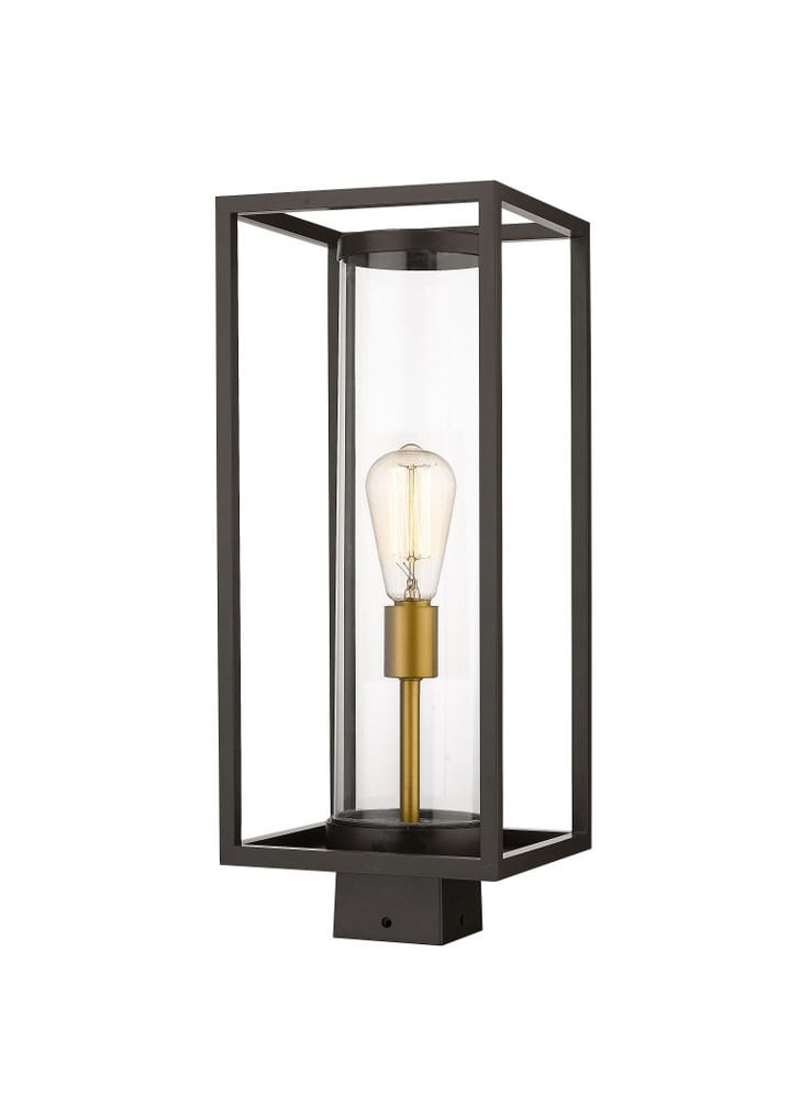 1 Light Outdoor Post Mount Lantern In Industrial Style 8 Inches Wide By 20.25 Inches High-Deep Bronze/Outdoor Brass Finish Z-Lite 584Phms-Dbz-Obs