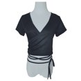 thumbnail image 1 of Camiseta corta con cuello en V y cordón frontal fruncido para mujer, 1 of 6