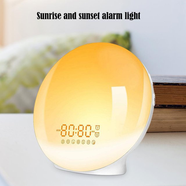 Despertador inteligente Reloj digital 7 colores Amanecer Atardecer Radio FM Luz de mesa Wdftyju Para estrenar