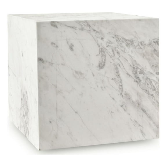 Pemberly Row Contemporary White Marble End Table - 18"W x 18"D x 18"H